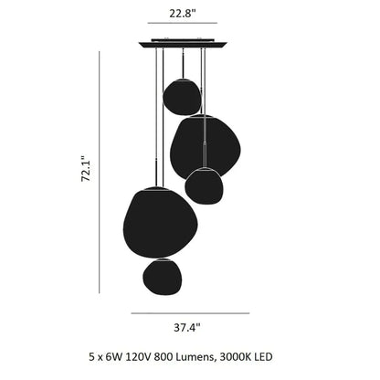 Modern Rock Glass Special Shape Pendant Lighting - Set B: D37.4"*H72.1"(D7.87"*3+D14.17"*2)Smoke GreyWarm Lighteverlamps