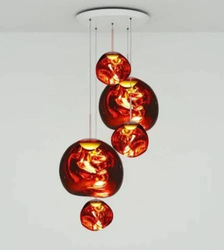 Modern Rock Glass Special Shape Pendant Lighting - Set B: D37.4"*H72.1"(D7.87"*3+D14.17"*2)Rose GoldWarm Lighteverlamps