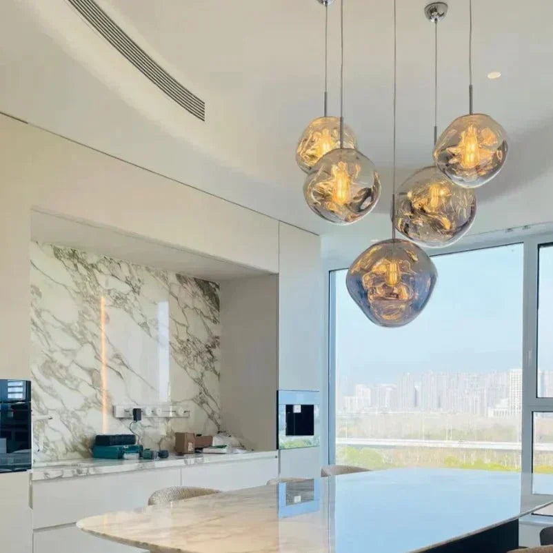 Modern Rock Glass Special Shape Pendant Lighting - D7.87''GoldWarm Lighteverlamps