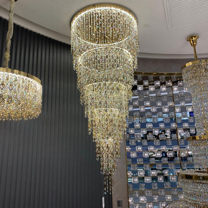 Modern Round 5 - Layer Crystal Tassel Chandelier for Villa/Staircase/Foyer/Living Room - D39.37''*H94.48''(D100cm*H240cm)/62.2kgWarm Lighteverlamps