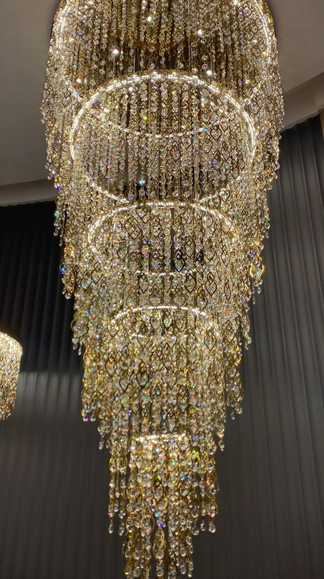 Modern Round 5 - Layer Crystal Tassel Chandelier for Villa/Staircase/Foyer/Living Room - D39.37''*H94.48''(D100cm*H240cm)/62.2kgWarm Lighteverlamps