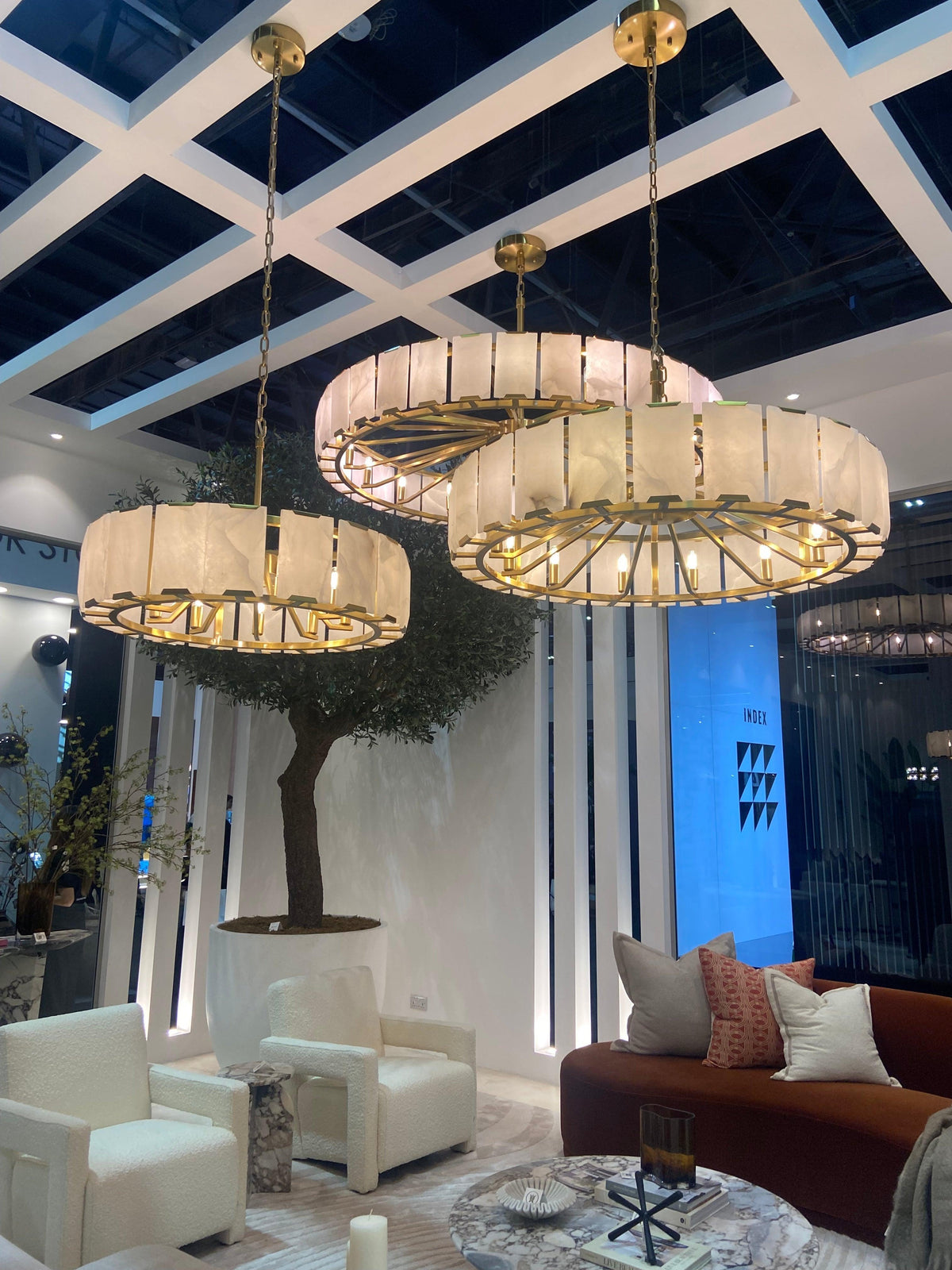 Modern Round Alabaster Chandelier for Living Room/Bedroom - D19.7"*H10.23"Warm Lighteverlamps