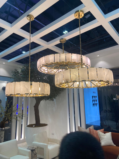 Modern Round Alabaster Chandelier for Living Room/Bedroom - D19.7"*H10.23"Warm Lighteverlamps