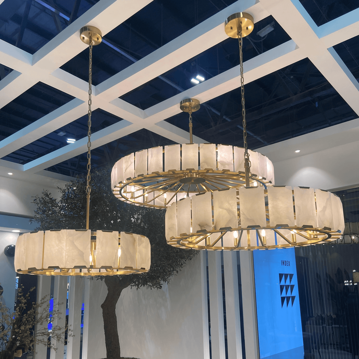 Modern Round Alabaster Chandelier for Living Room/Bedroom - D19.7"*H10.23"Warm Lighteverlamps