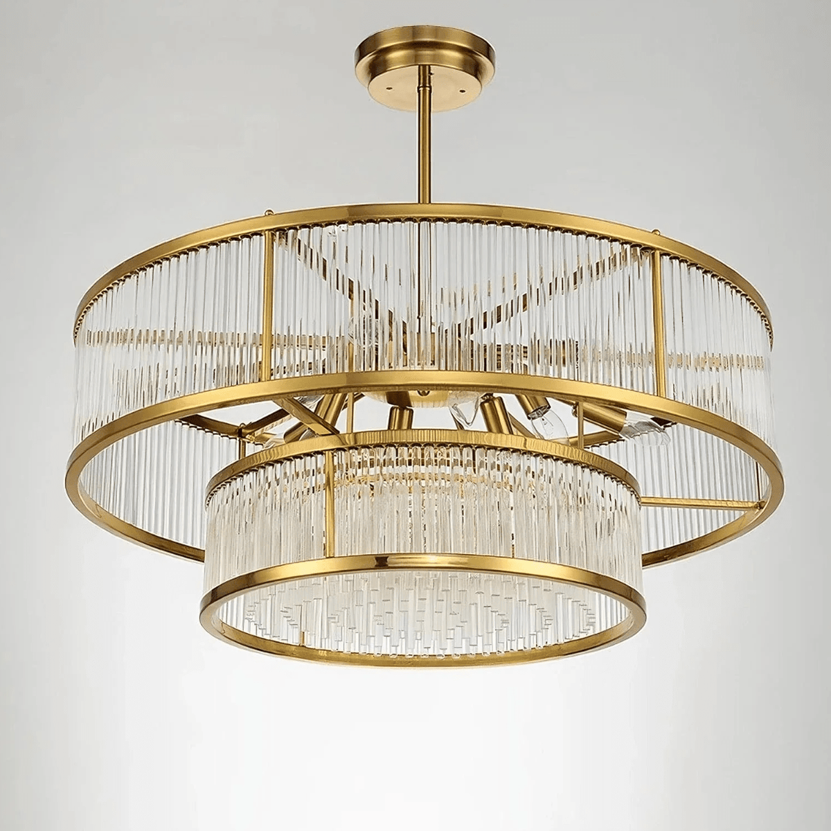 Modern Round/Rectangular Glass Rods Chandelier - Rectangular/L59.1"*H11.8"Warm Lighteverlamps