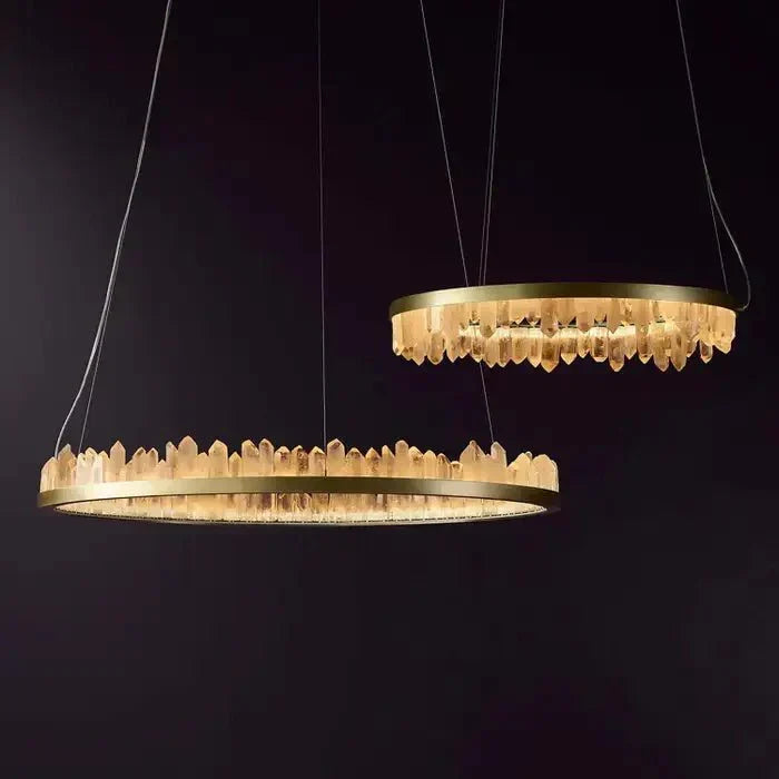 Modern Style Rings Brass & Natural Quartz Crystal Chandelier in Brass/Black Finish - 1 Tier / D23.6" * H4"BrassWarm Lighteverlamps