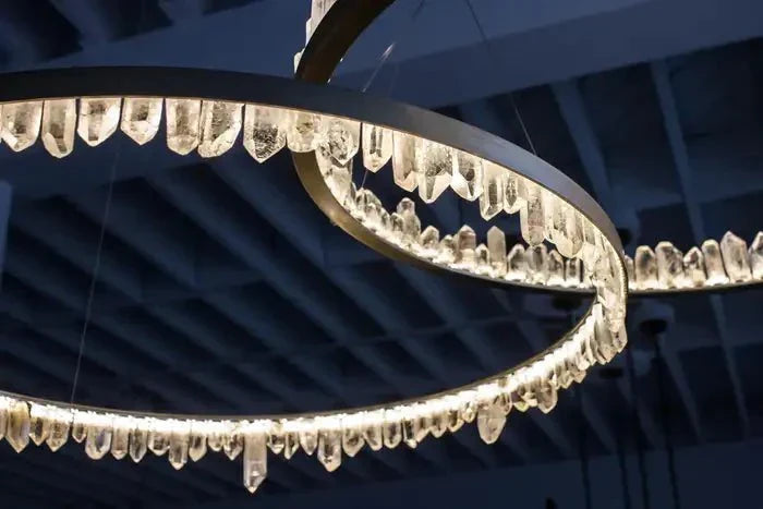 Modern Style Rings Brass & Natural Quartz Crystal Chandelier in Brass/Black Finish - 1 Tier / D23.6" * H4"BrassWarm Lighteverlamps