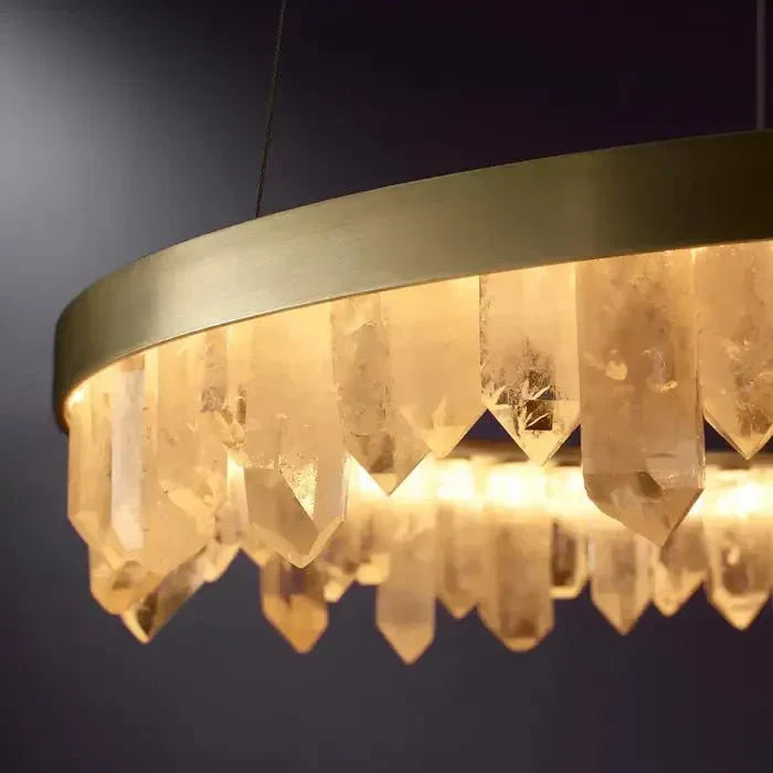 Modern Style Rings Brass & Natural Quartz Crystal Chandelier in Brass/Black Finish - 1 Tier / D23.6" * H4"BrassWarm Lighteverlamps
