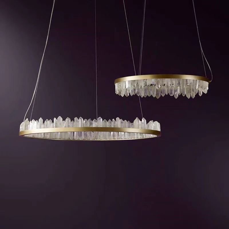 Modern Style Rings Brass & Natural Quartz Crystal Chandelier in Brass/Black Finish - 1 Tier / D23.6" * H4"BrassWarm Lighteverlamps