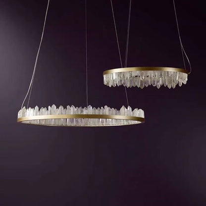 Modern Style Rings Brass & Natural Quartz Crystal Chandelier in Brass/Black Finish - 1 Tier / D23.6" * H4"BrassWarm Lighteverlamps