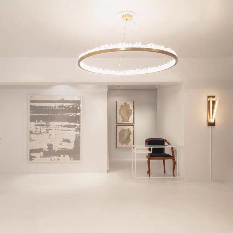 Modern Style Rings Brass & Natural Quartz Crystal Chandelier in Brass/Black Finish - 1 Tier / D23.6" * H4"BrassWarm Lighteverlamps