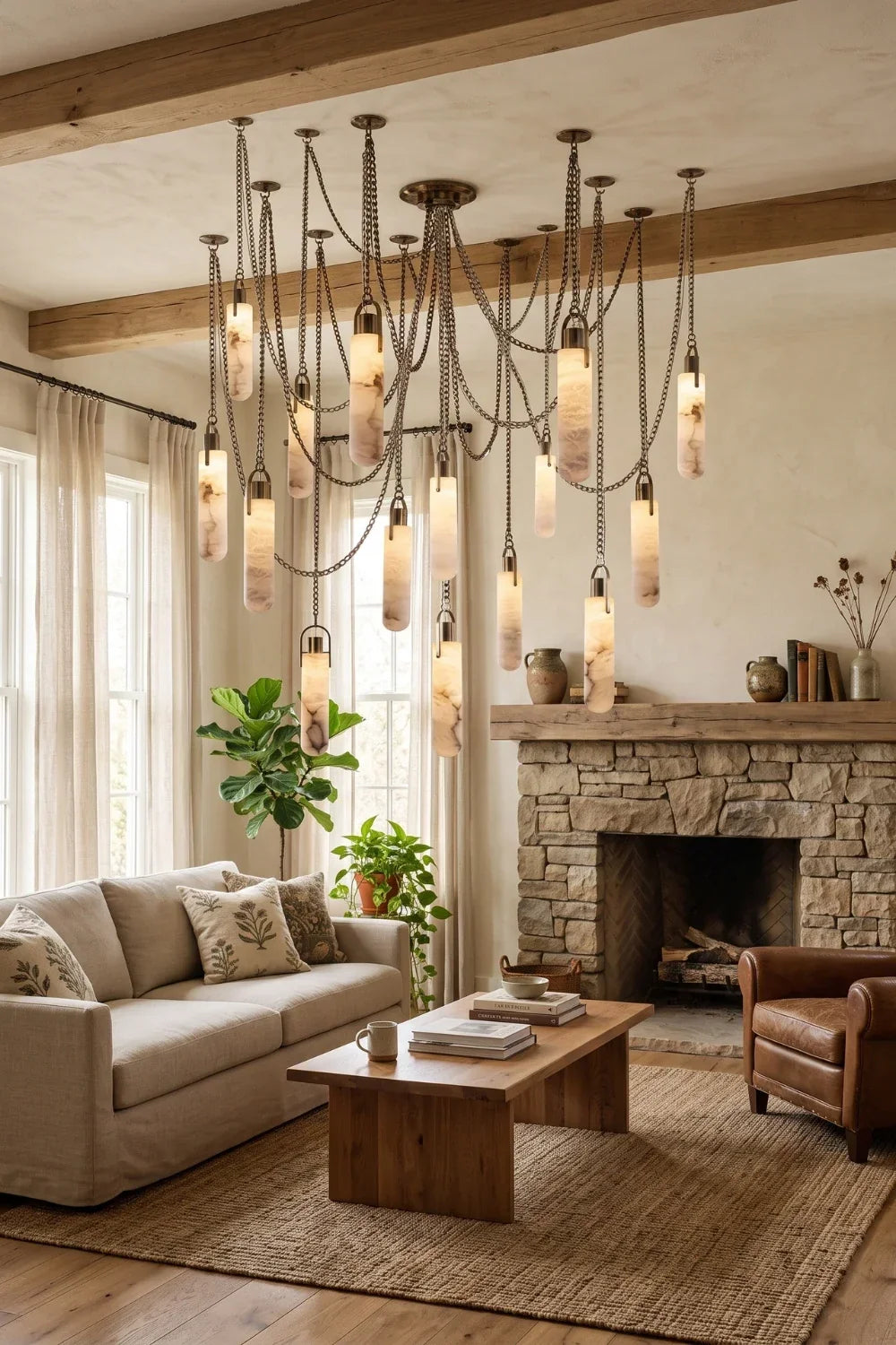 Multi-head Alabaster Cylindrical Chandelier - view 4 | everlamps