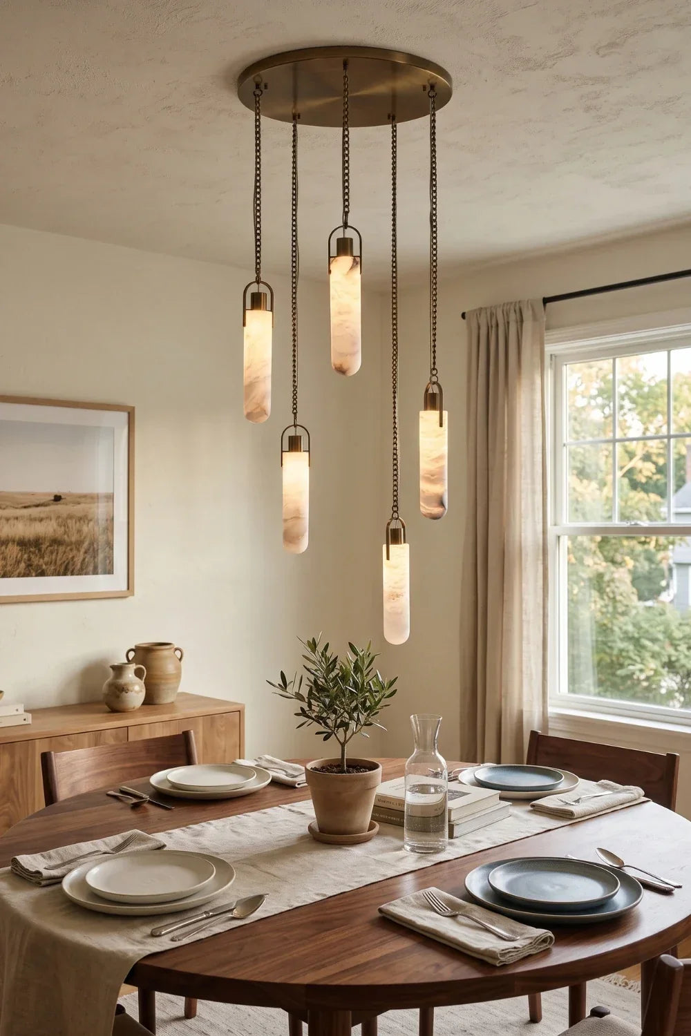Multi-head Alabaster Cylindrical Chandelier - view 3 | everlamps