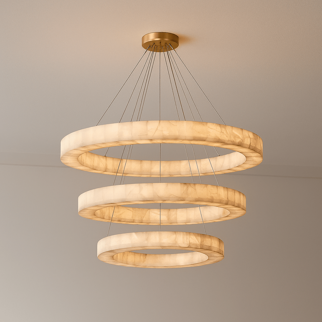OLYRA 3 - TIER ROUND ALABASTER CHANDELIER 39" 47" 59"D - 100cm / 60cm | 39.4" / 23.6"GoldWarm whiteeverlamps