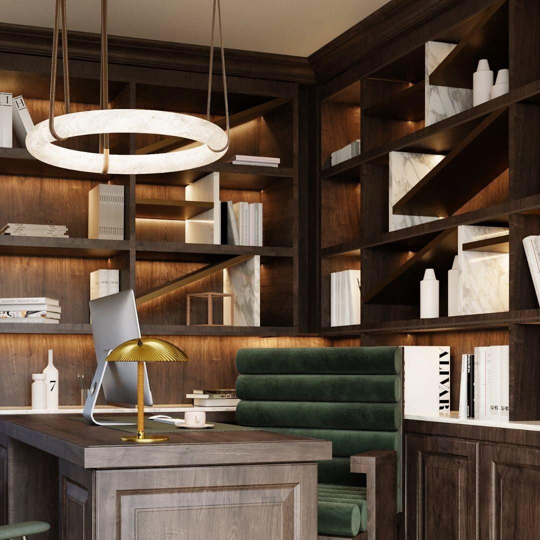Oslo Pendant Alabaster Chandelier, Halo Ring Chandelier With Leather - 11.8" D Single Ringeverlamps