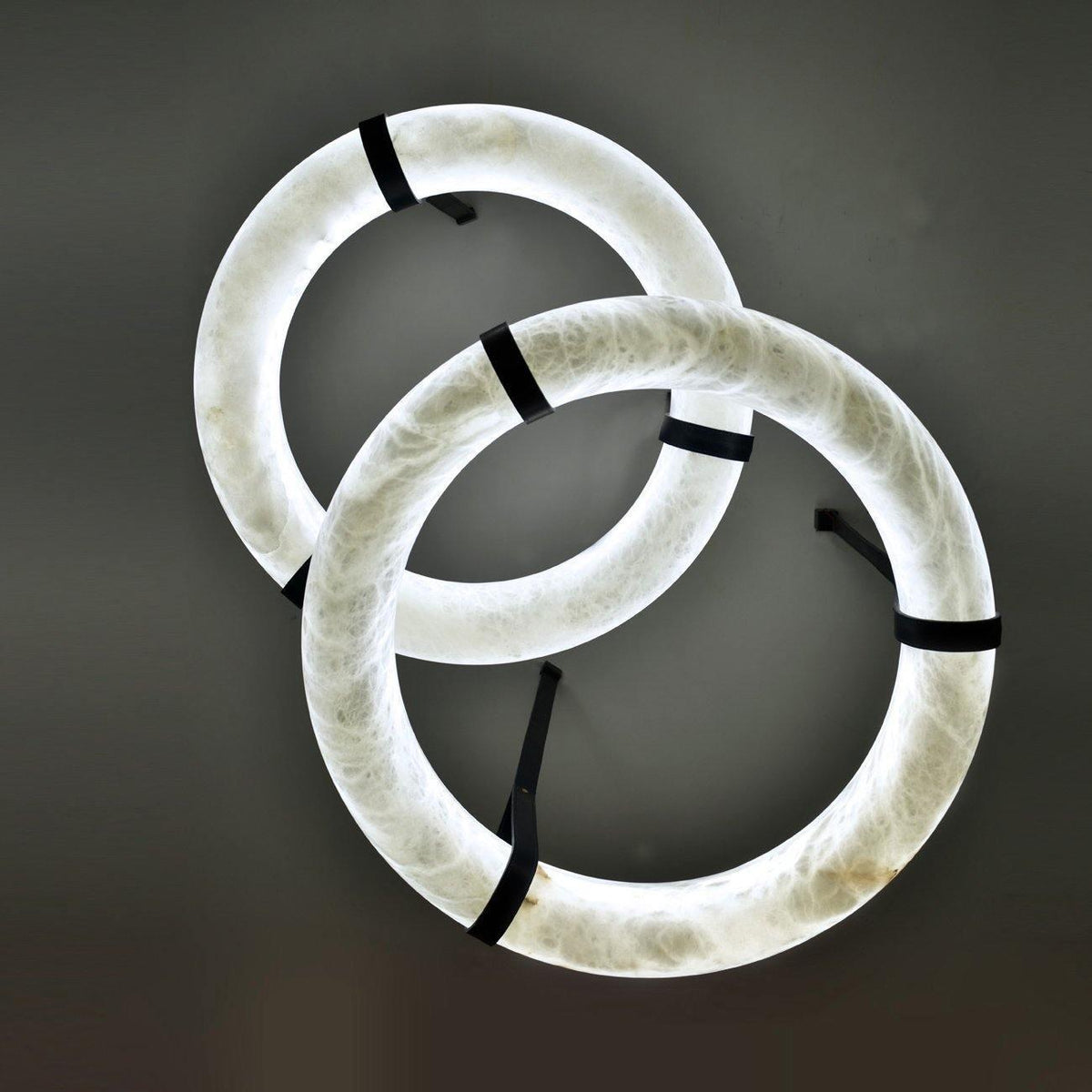 Oslo Pendant Alabaster Chandelier, Halo Ring Chandelier With Leather - 23.6" D Single Ringeverlamps