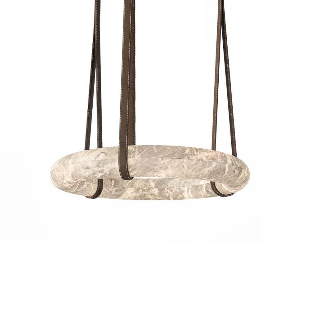 Oslo Pendant Alabaster Chandelier, Halo Ring Chandelier With Leather - 19.7" D Single Ringeverlamps