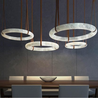 Oslo Pendant Alabaster Chandelier, Halo Ring Chandelier With Leather - 23.6" D Single Ringeverlamps