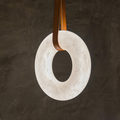 Oslo Pendant Alabaster Chandelier, Halo Ring Chandelier With Leather - 11.8" D Single Ringeverlamps
