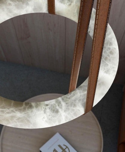 Oslo Pendant Alabaster Chandelier, Halo Ring Chandelier With Leather - 19.7" D Single Ringeverlamps