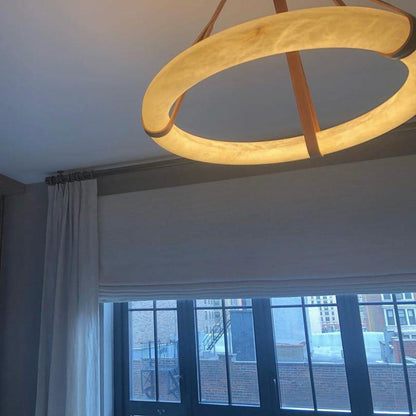 Oslo Pendant Alabaster Chandelier, Halo Ring Chandelier With Leather - 19.7" D Single Ringeverlamps