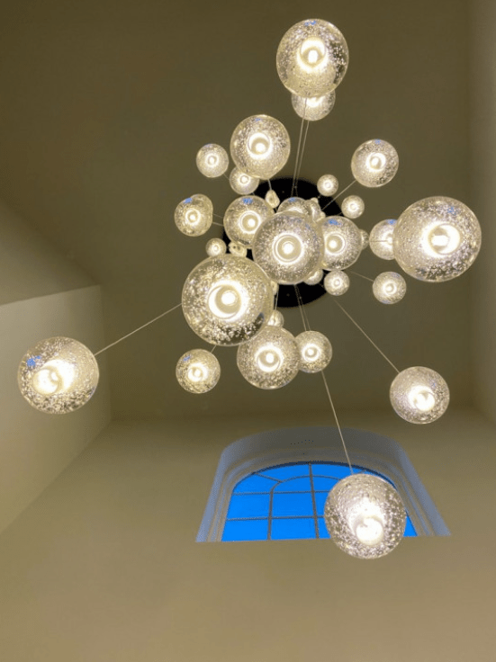 Oversized Nordic Art Round Air Bubbles Pendant Chandelier for Stairs/Spiral Staircase/Hotel Lobby - 7 Lights: D13.8"*H47.2"Warm Lighteverlamps