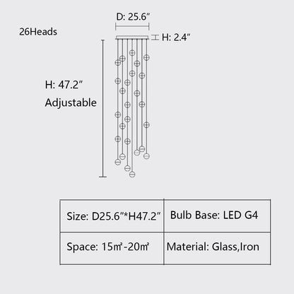 Oversized Nordic Art Round Air Bubbles Pendant Chandelier for Stairs/Spiral Staircase/Hotel Lobby - 7 Lights: D13.8"*H47.2"Warm Lighteverlamps