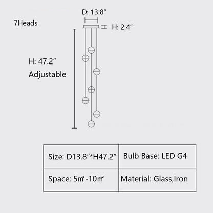 Oversized Nordic Art Round Air Bubbles Pendant Chandelier for Stairs/Spiral Staircase/Hotel Lobby - 7 Lights: D13.8"*H47.2"Warm Lighteverlamps