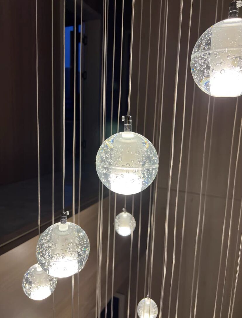 Oversized Nordic Art Round Air Bubbles Pendant Chandelier for Stairs/Spiral Staircase/Hotel Lobby - 7 Lights: D13.8"*H47.2"Warm Lighteverlamps