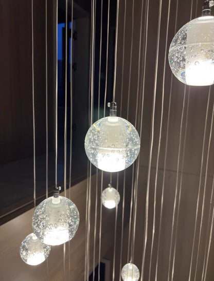 Oversized Nordic Art Round Air Bubbles Pendant Chandelier for Stairs/Spiral Staircase/Hotel Lobby - 7 Lights: D13.8"*H47.2"Warm Lighteverlamps