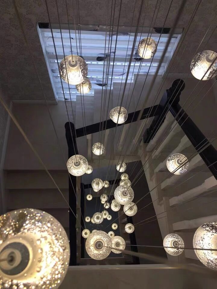 Oversized Nordic Art Round Air Bubbles Pendant Chandelier for Stairs/Spiral Staircase/Hotel Lobby - 7 Lights: D13.8"*H47.2"Warm Lighteverlamps