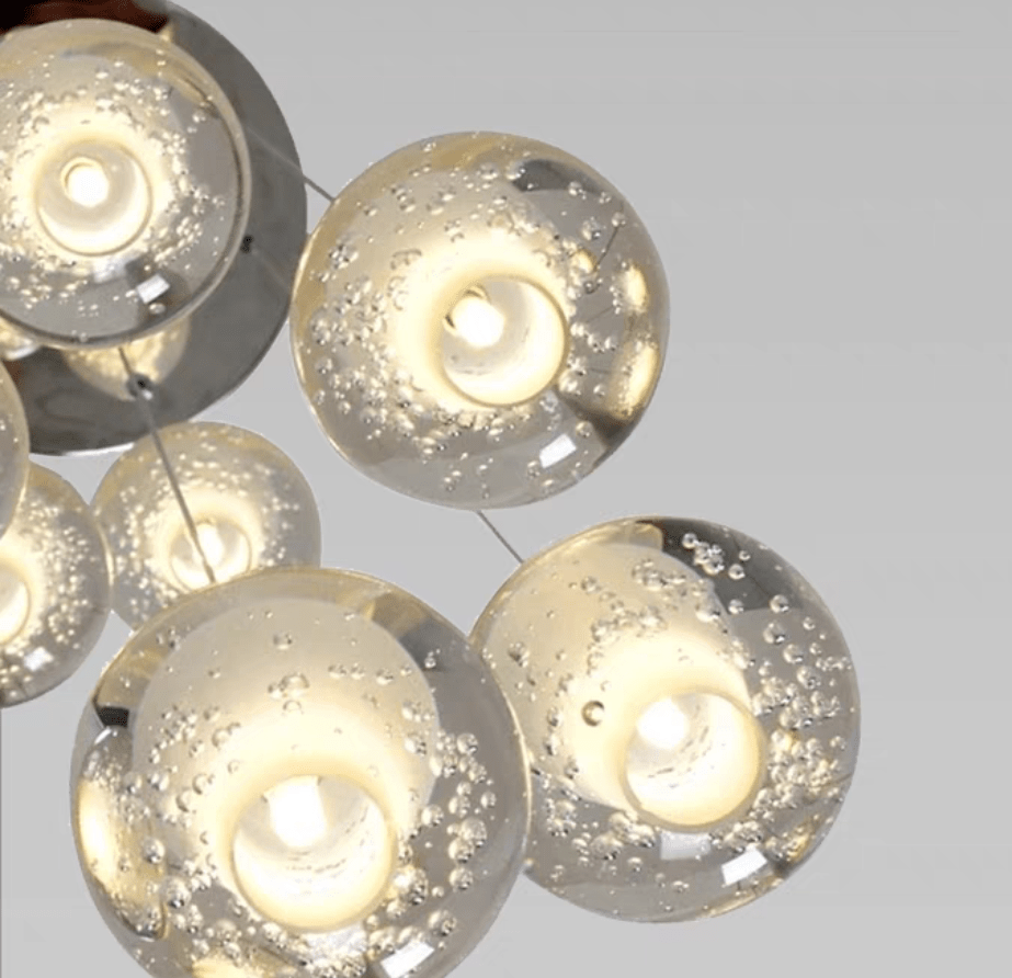 Oversized Nordic Art Round Air Bubbles Pendant Chandelier for Stairs/Spiral Staircase/Hotel Lobby - 7 Lights: D13.8"*H47.2"Warm Lighteverlamps