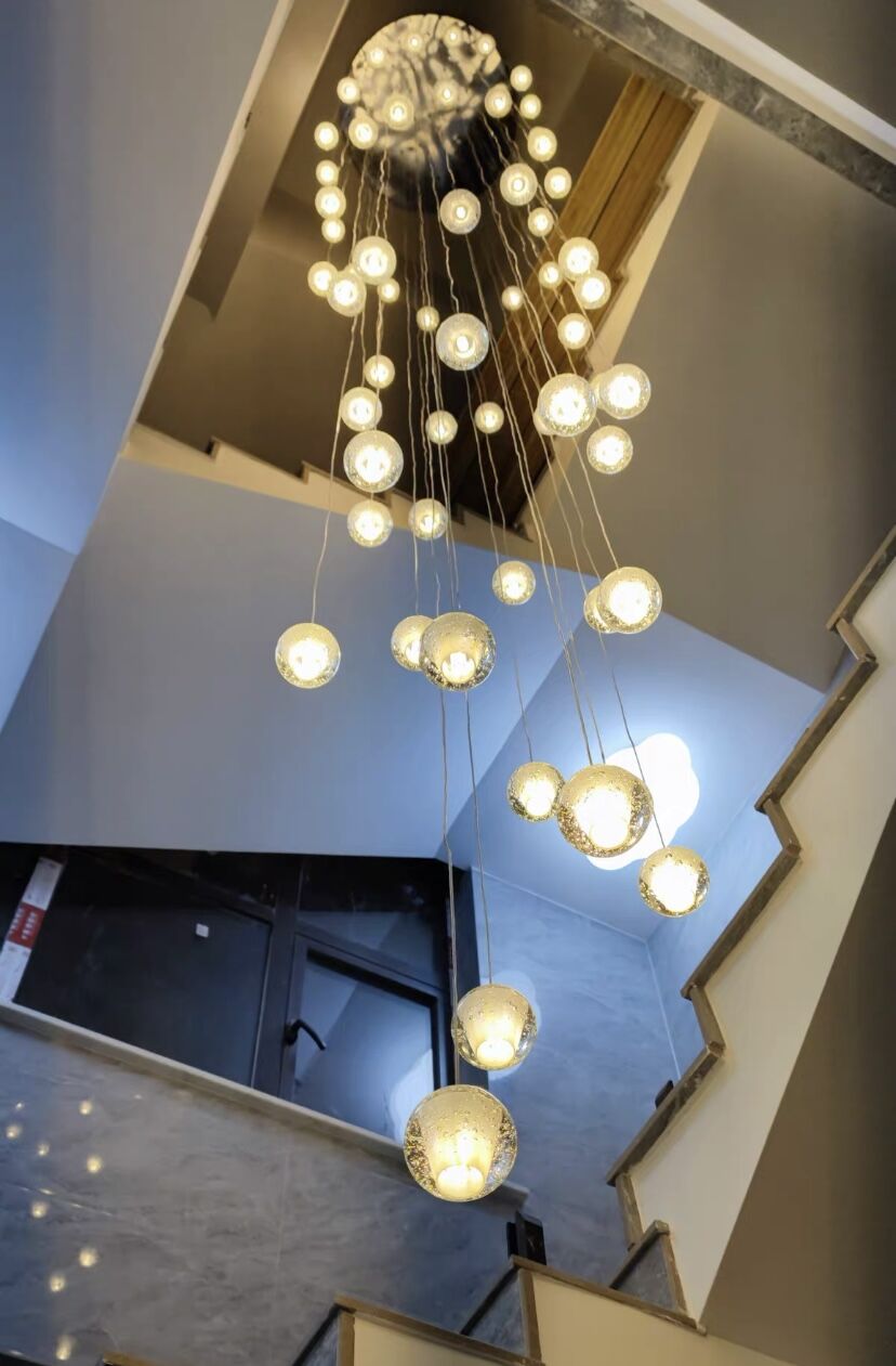 Oversized Nordic Art Round Air Bubbles Pendant Chandelier for Stairs/Spiral Staircase/Hotel Lobby - 7 Lights: D13.8"*H47.2"Warm Lighteverlamps