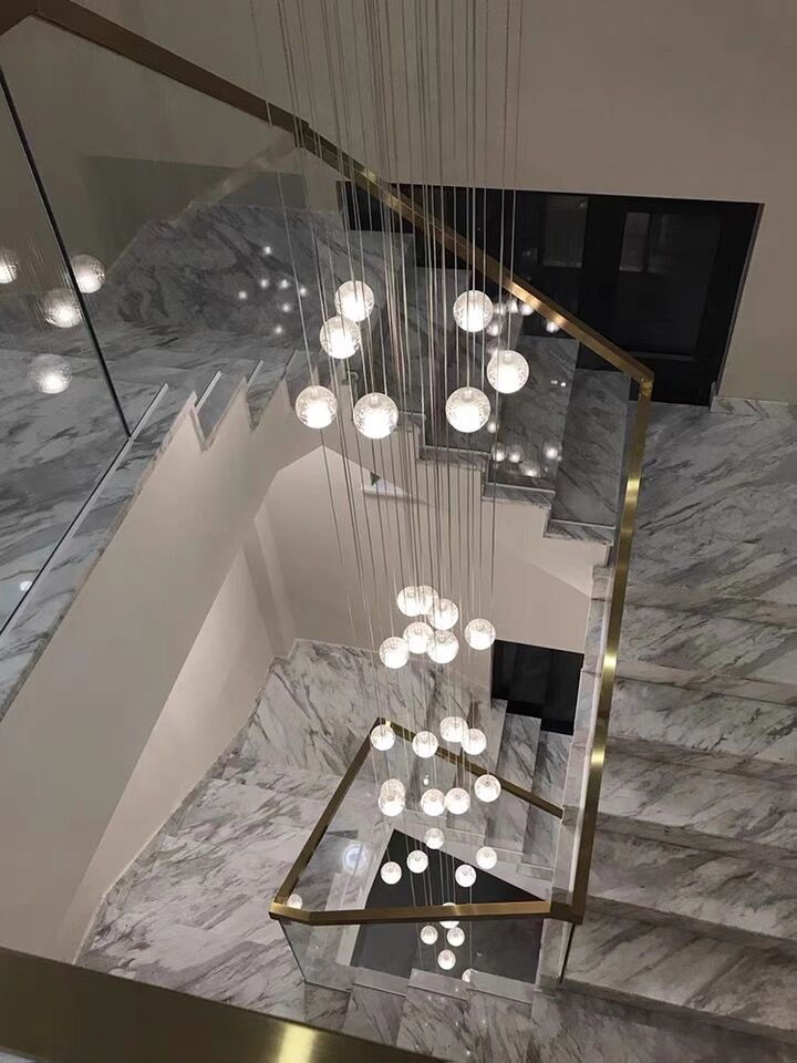 Oversized Nordic Art Round Air Bubbles Pendant Chandelier for Stairs/Spiral Staircase/Hotel Lobby - 7 Lights: D13.8"*H47.2"Warm Lighteverlamps