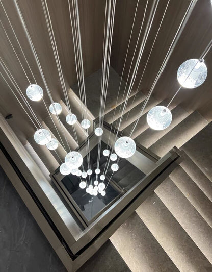 Oversized Nordic Art Round Air Bubbles Pendant Chandelier for Stairs/Spiral Staircase/Hotel Lobby - 7 Lights: D13.8"*H47.2"Warm Lighteverlamps