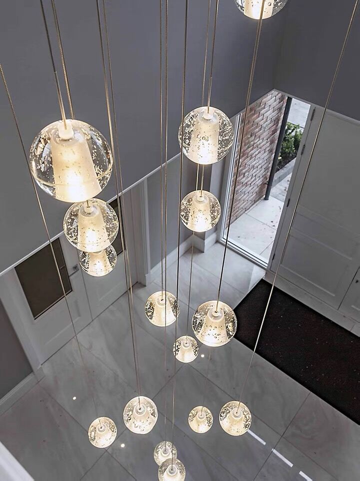 Oversized Nordic Art Round Air Bubbles Pendant Chandelier for Stairs/Spiral Staircase/Hotel Lobby - 7 Lights: D13.8"*H47.2"Warm Lighteverlamps