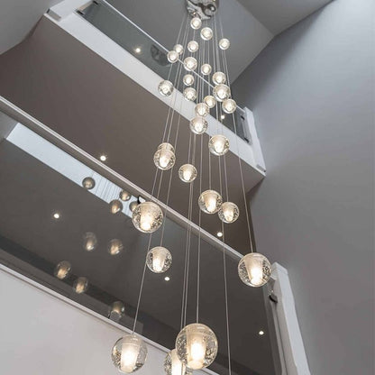 Oversized Nordic Art Round Air Bubbles Pendant Chandelier for Stairs/Spiral Staircase/Hotel Lobby - 7 Lights: D13.8"*H47.2"Warm Lighteverlamps