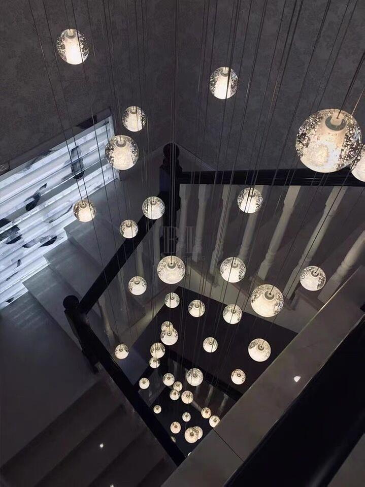 Oversized Nordic Art Round Air Bubbles Pendant Chandelier for Stairs/Spiral Staircase/Hotel Lobby - 7 Lights: D13.8"*H47.2"Warm Lighteverlamps