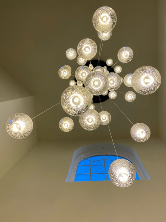 Oversized Nordic Art Round Air Bubbles Pendant Chandelier for Stairs/Spiral Staircase/Hotel Lobby - 7 Lights: D13.8"*H47.2"Warm Lighteverlamps