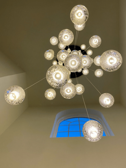 Oversized Nordic Art Round Air Bubbles Pendant Chandelier for Stairs/Spiral Staircase/Hotel Lobby - 7 Lights: D13.8"*H47.2"Warm Lighteverlamps