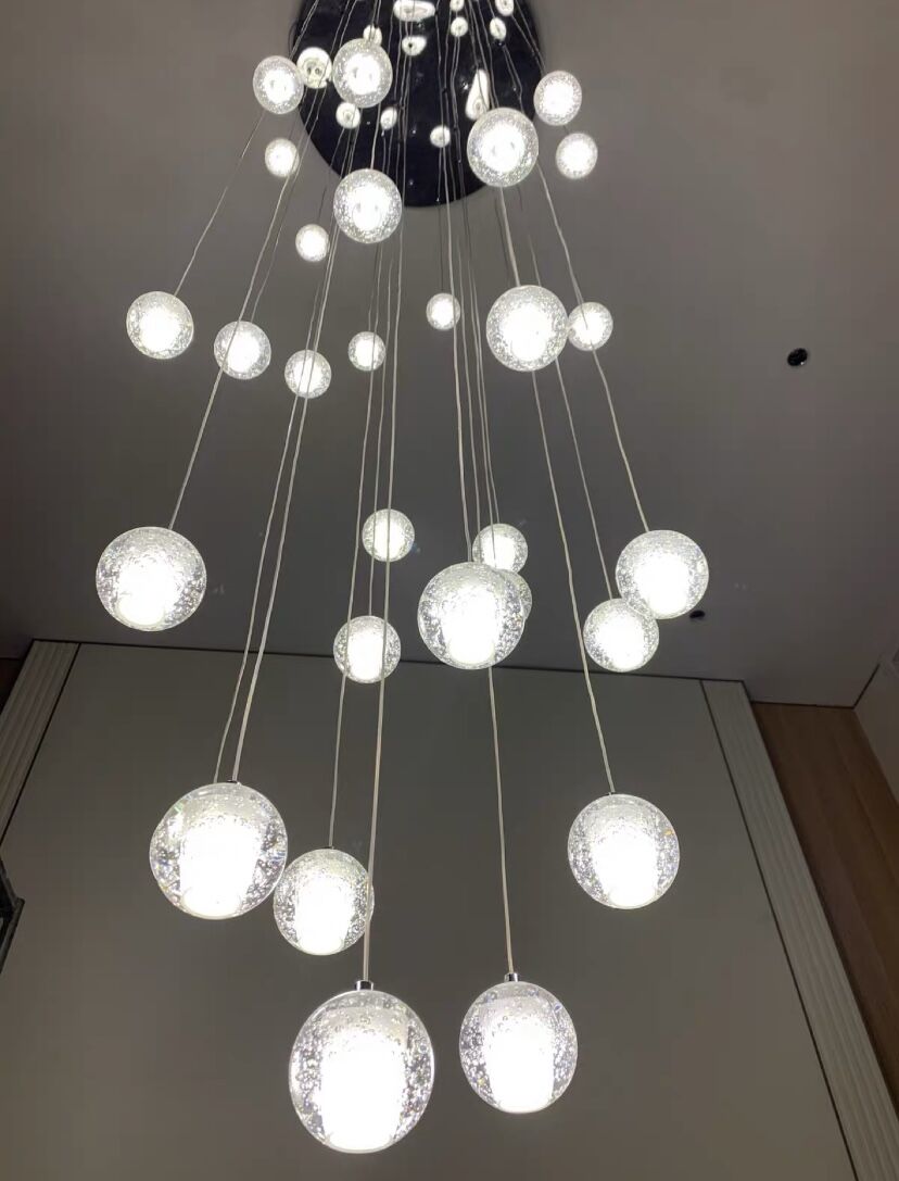 Oversized Nordic Art Round Air Bubbles Pendant Chandelier for Stairs/Spiral Staircase/Hotel Lobby - 7 Lights: D13.8"*H47.2"Warm Lighteverlamps