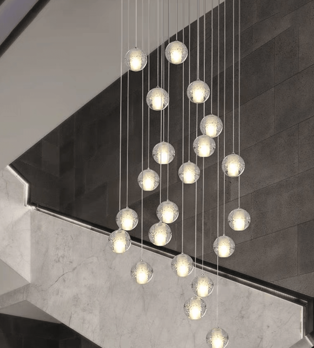 Oversized Nordic Art Round Air Bubbles Pendant Chandelier for Stairs/Spiral Staircase/Hotel Lobby - 7 Lights: D13.8"*H47.2"Warm Lighteverlamps