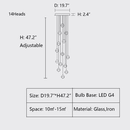 Oversized Nordic Art Round Air Bubbles Pendant Chandelier for Stairs/Spiral Staircase/Hotel Lobby - 7 Lights: D13.8"*H47.2"Warm Lighteverlamps