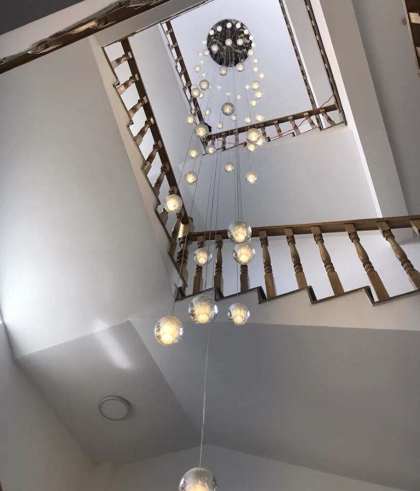 Oversized Nordic Art Round Air Bubbles Pendant Chandelier for Stairs/Spiral Staircase/Hotel Lobby - 7 Lights: D13.8"*H47.2"Warm Lighteverlamps