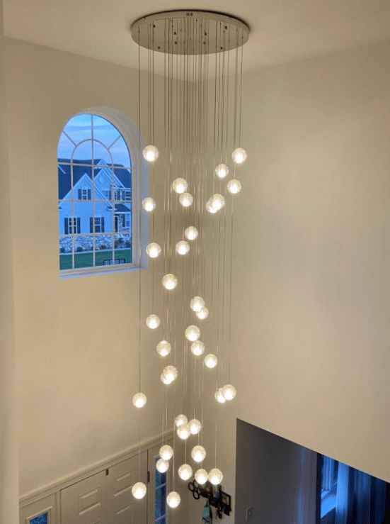 Oversized Nordic Art Round Air Bubbles Pendant Chandelier for Stairs/Spiral Staircase/Hotel Lobby - 7 Lights: D13.8"*H47.2"Warm Lighteverlamps
