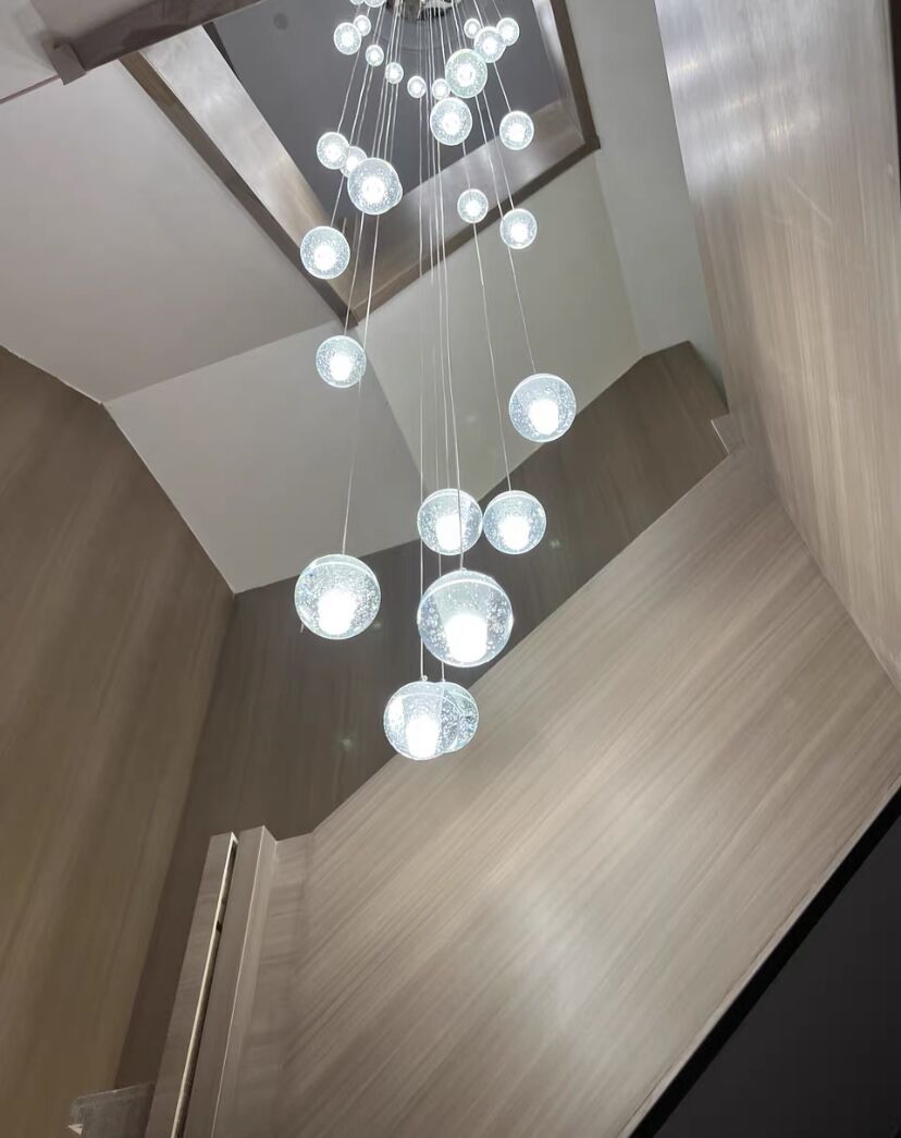 Oversized Nordic Art Round Air Bubbles Pendant Chandelier for Stairs/Spiral Staircase/Hotel Lobby - 7 Lights: D13.8"*H47.2"Warm Lighteverlamps