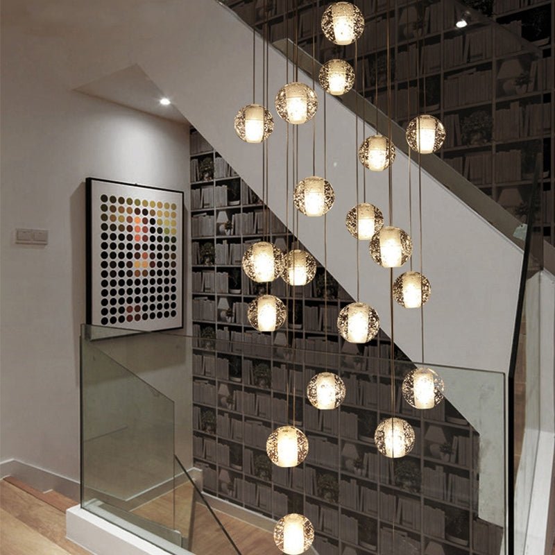 Oversized Nordic Art Round Air Bubbles Pendant Chandelier for Stairs/Spiral Staircase/Hotel Lobby - 7 Lights: D13.8"*H47.2"Warm Lighteverlamps