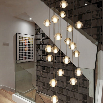 Oversized Nordic Art Round Air Bubbles Pendant Chandelier for Stairs/Spiral Staircase/Hotel Lobby - 7 Lights: D13.8"*H47.2"Warm Lighteverlamps