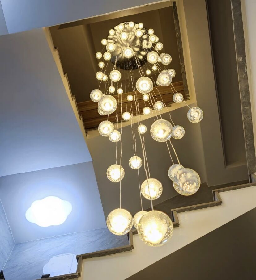 Oversized Nordic Art Round Air Bubbles Pendant Chandelier for Stairs/Spiral Staircase/Hotel Lobby - 7 Lights: D13.8"*H47.2"Warm Lighteverlamps