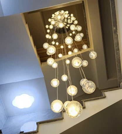 Oversized Nordic Art Round Air Bubbles Pendant Chandelier for Stairs/Spiral Staircase/Hotel Lobby - 7 Lights: D13.8"*H47.2"Warm Lighteverlamps
